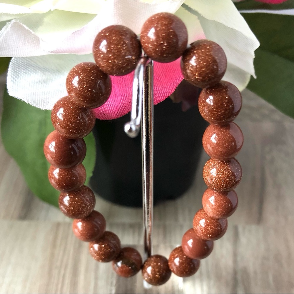 Gold Sandstone Natural Stone 10mm Beads Stretchable Bracelet 7" - Best Gift